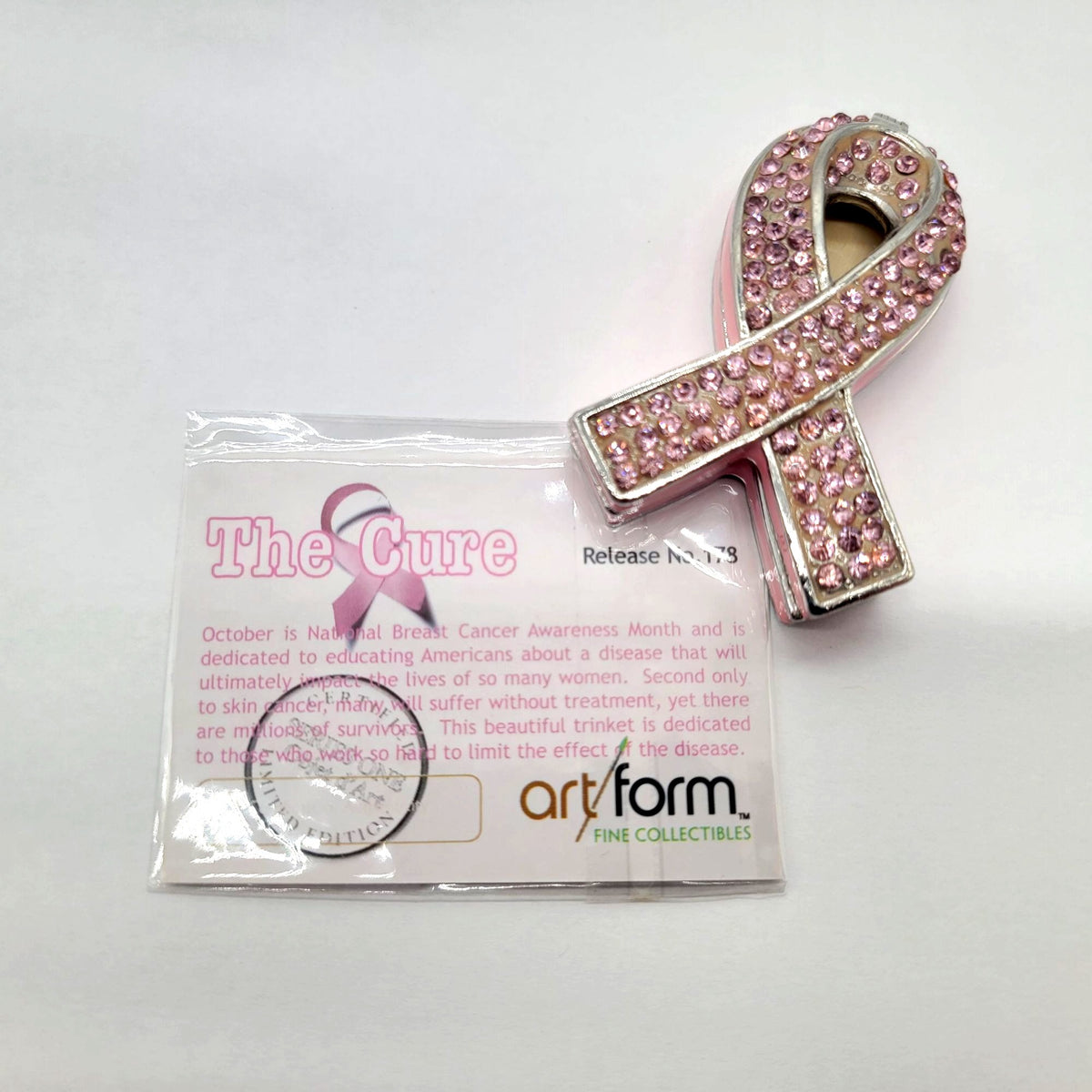 Objet D'Art The Cure Breast Cancer Awareness Trinket Box Artform No. 178 Pink Ribbon