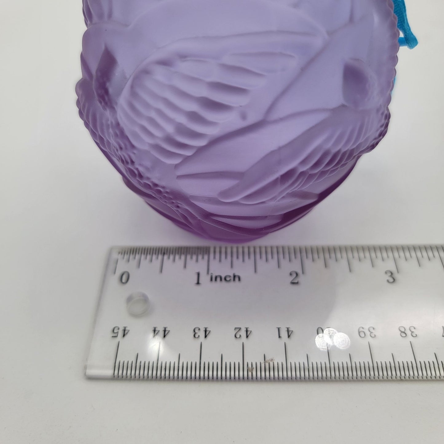 Vintage German Lavender Neodymium 24% Lead Crystal Perfume Bottle With Bird Motif & Clear Stopper