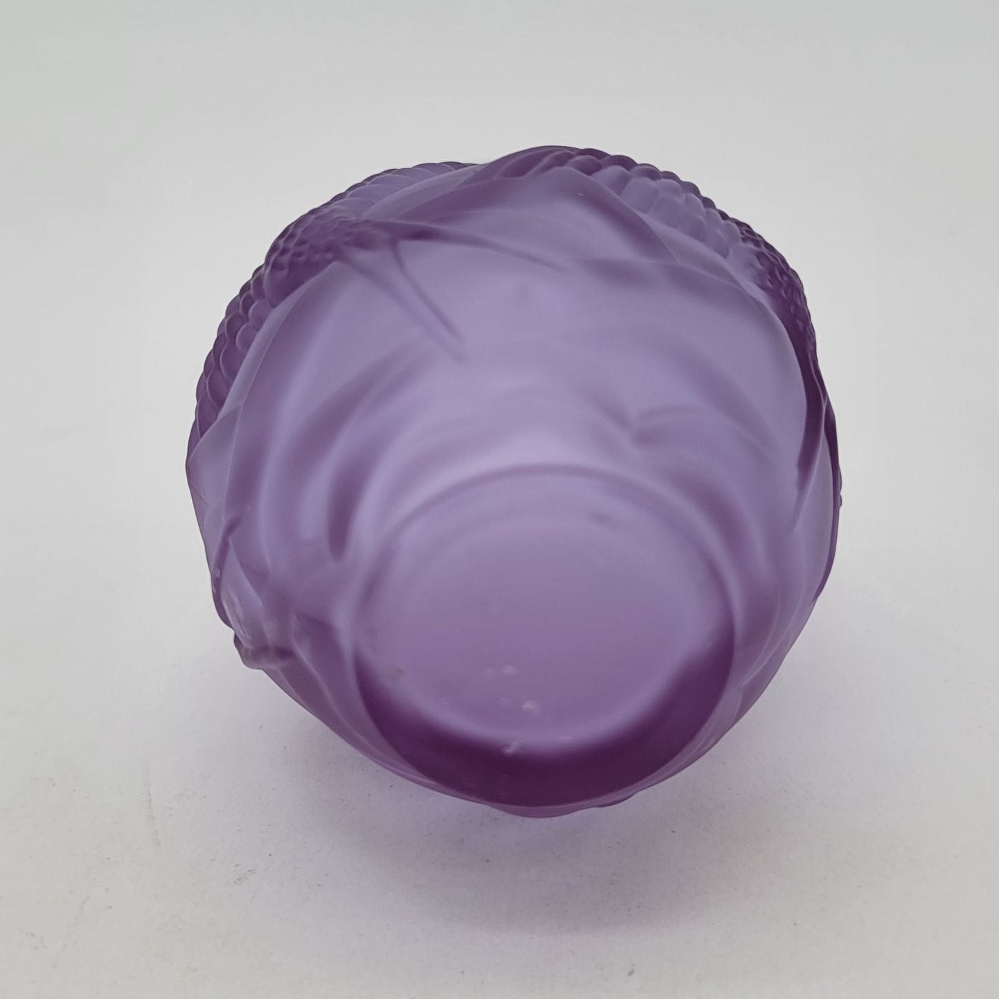 Vintage German Lavender Neodymium 24% Lead Crystal Perfume Bottle With Bird Motif & Clear Stopper