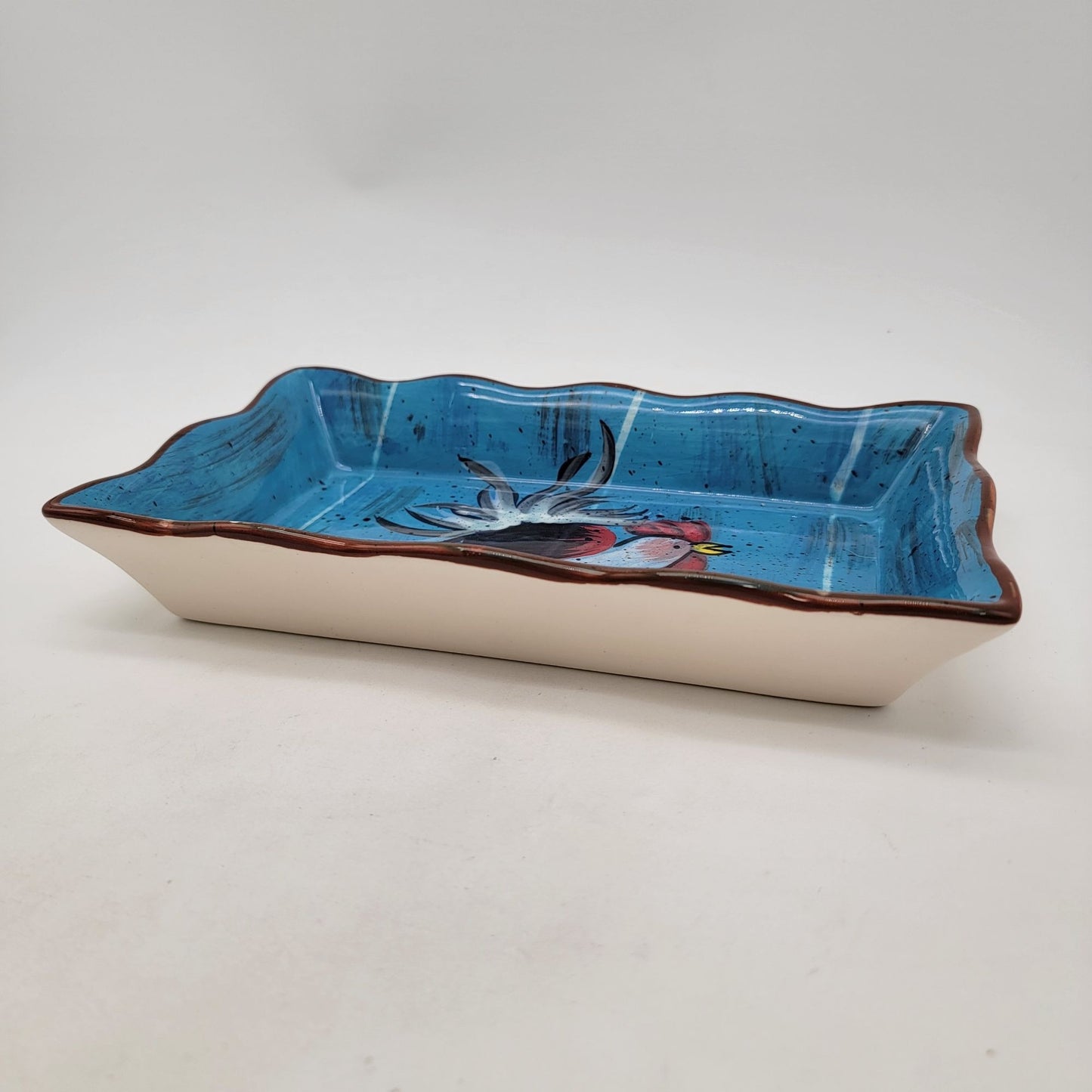 Hand-Painted Rooster Rectangular Deep Dish