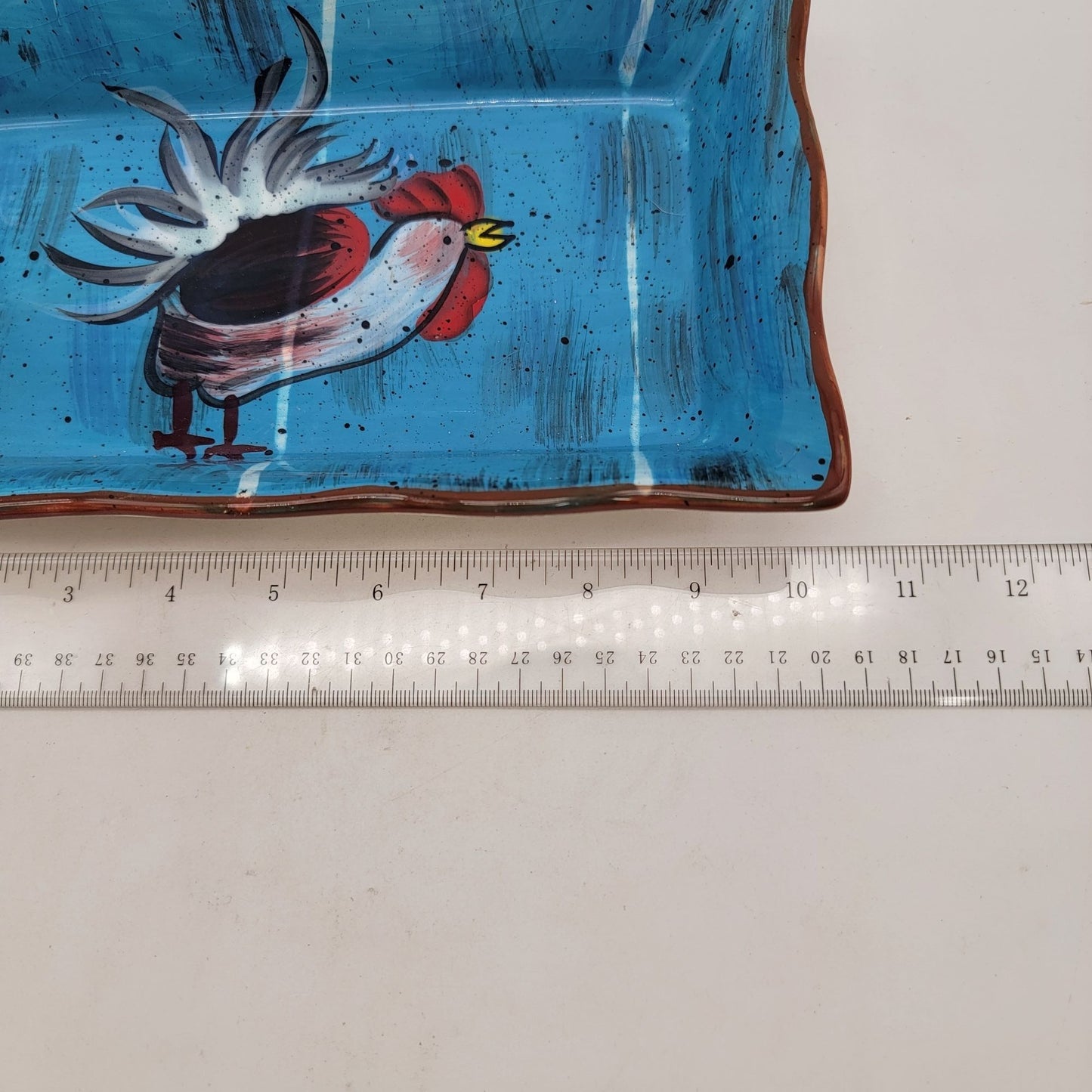 Hand-Painted Rooster Rectangular Deep Dish