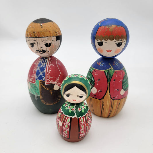 Handcrafted Wooden Russian Dolls Set Of 3 With Hand-Painted Traditional Eastern European Folk Art Design
