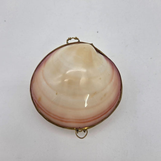 Vintage Pink Tigrina Mother Of Pearl Clam Shell Trinket Box