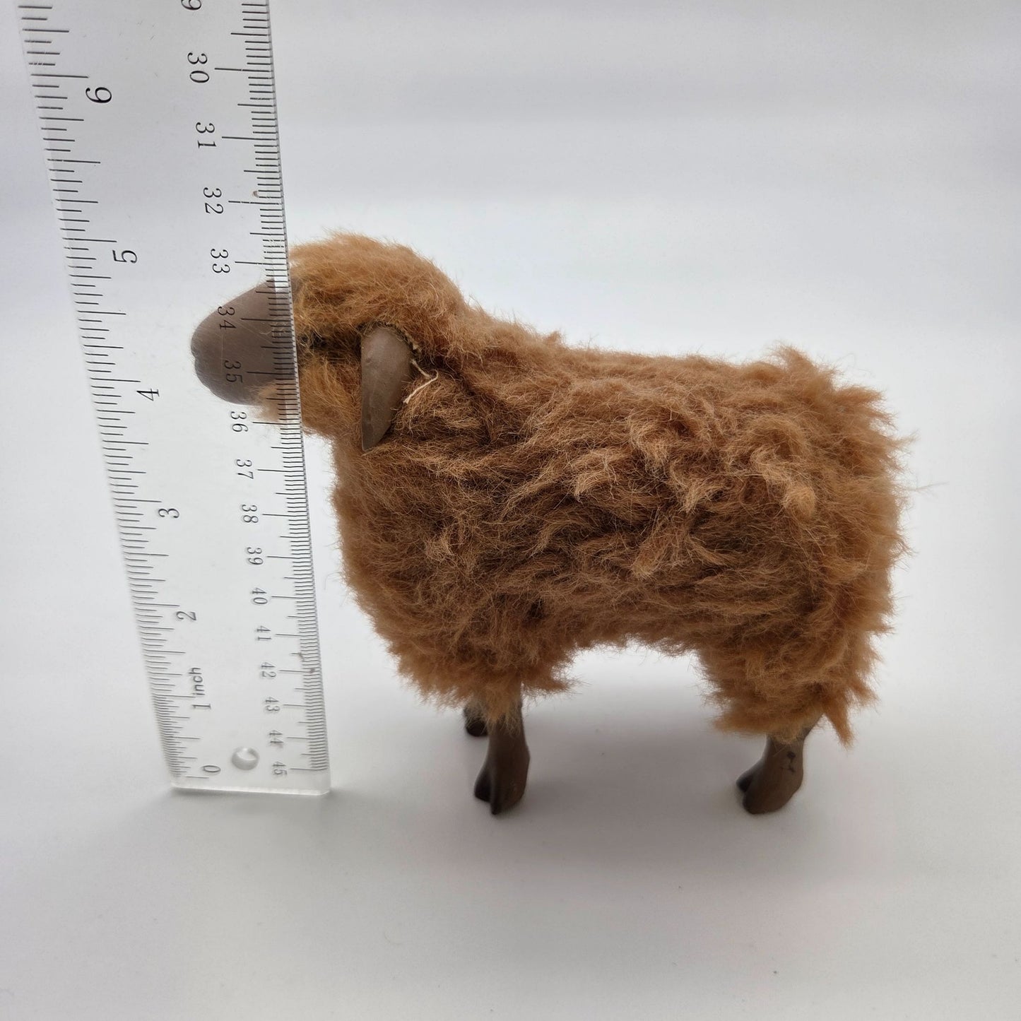 Meier Germany Real Wool Brown Sheep Sculpture Signed