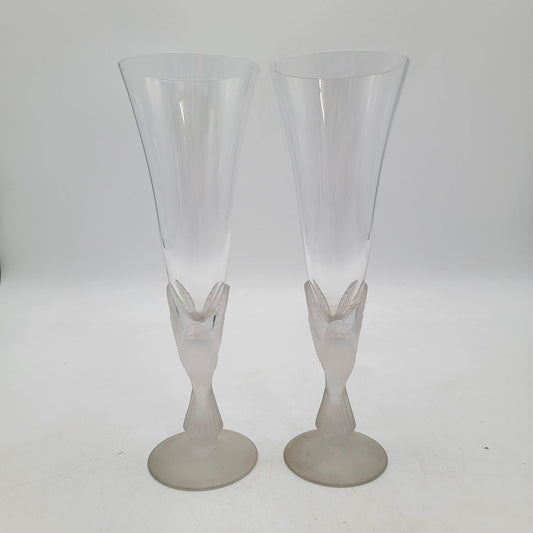 Sasaki Wings Crystal Champagne Flutes With Frosted Dove Stems Set of 2