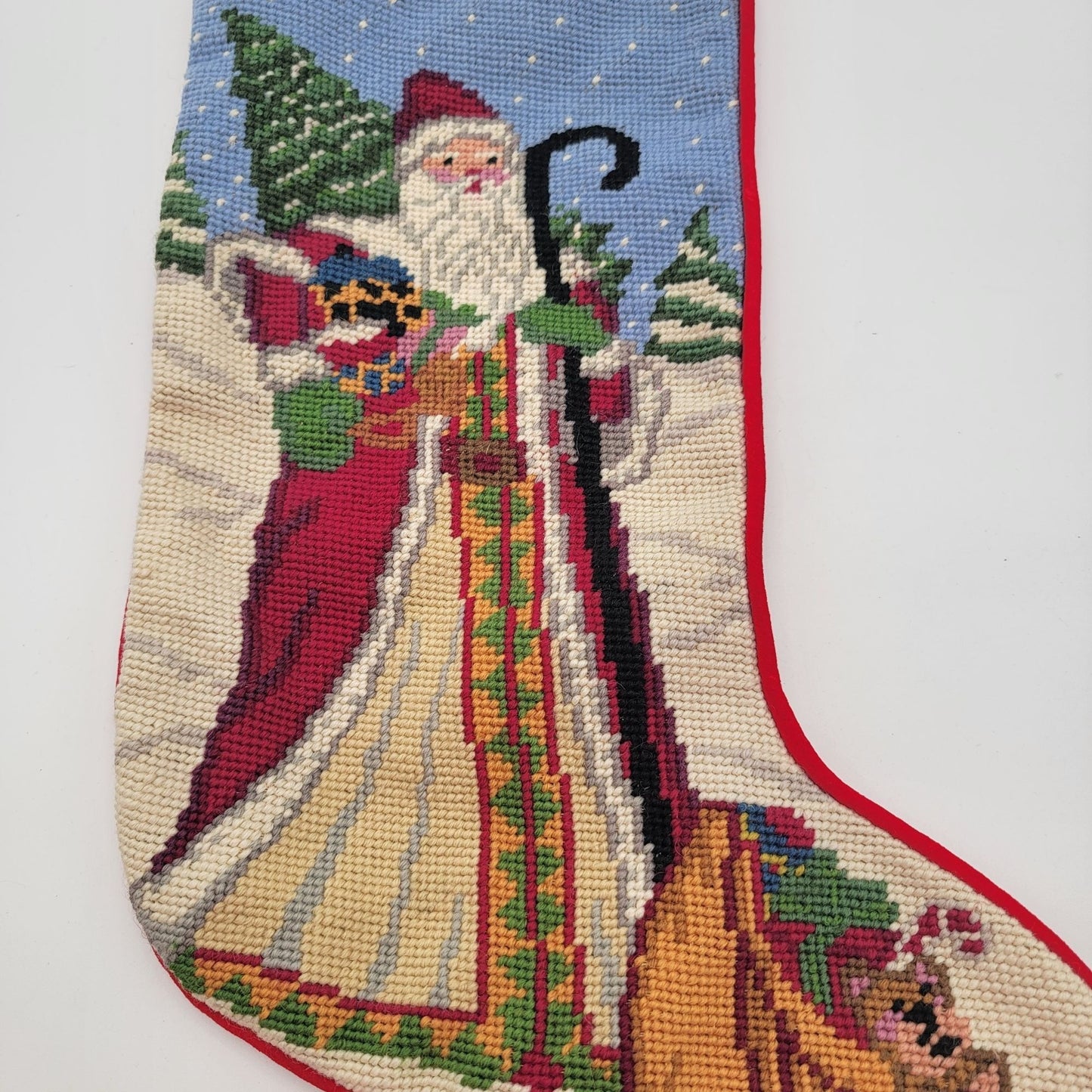 Vintage Needlepoint Tapestry Santa Christmas Stocking