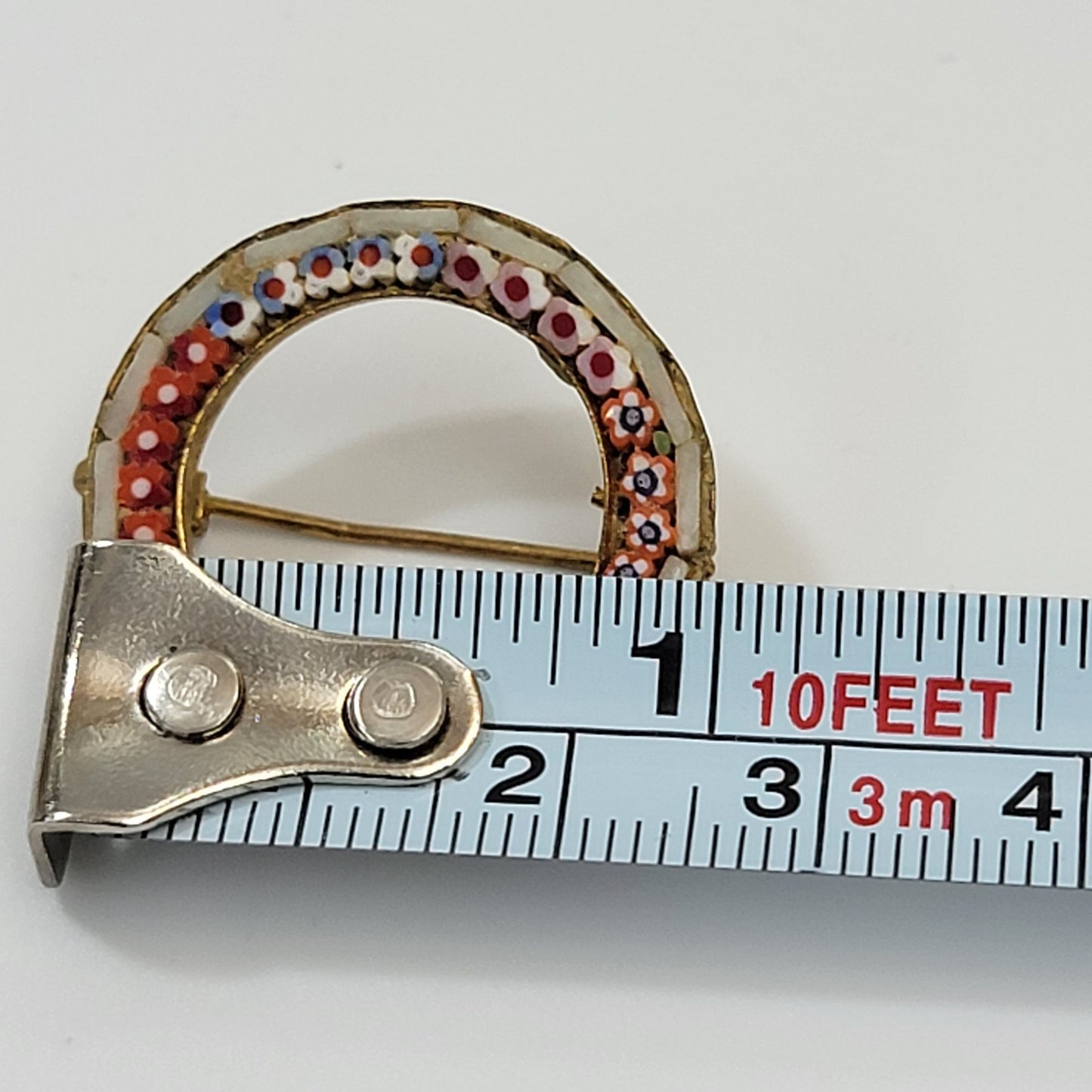 Antique 1920s Micro Mosaic Glass Brooch Millefiori Tesserae Made in Italy