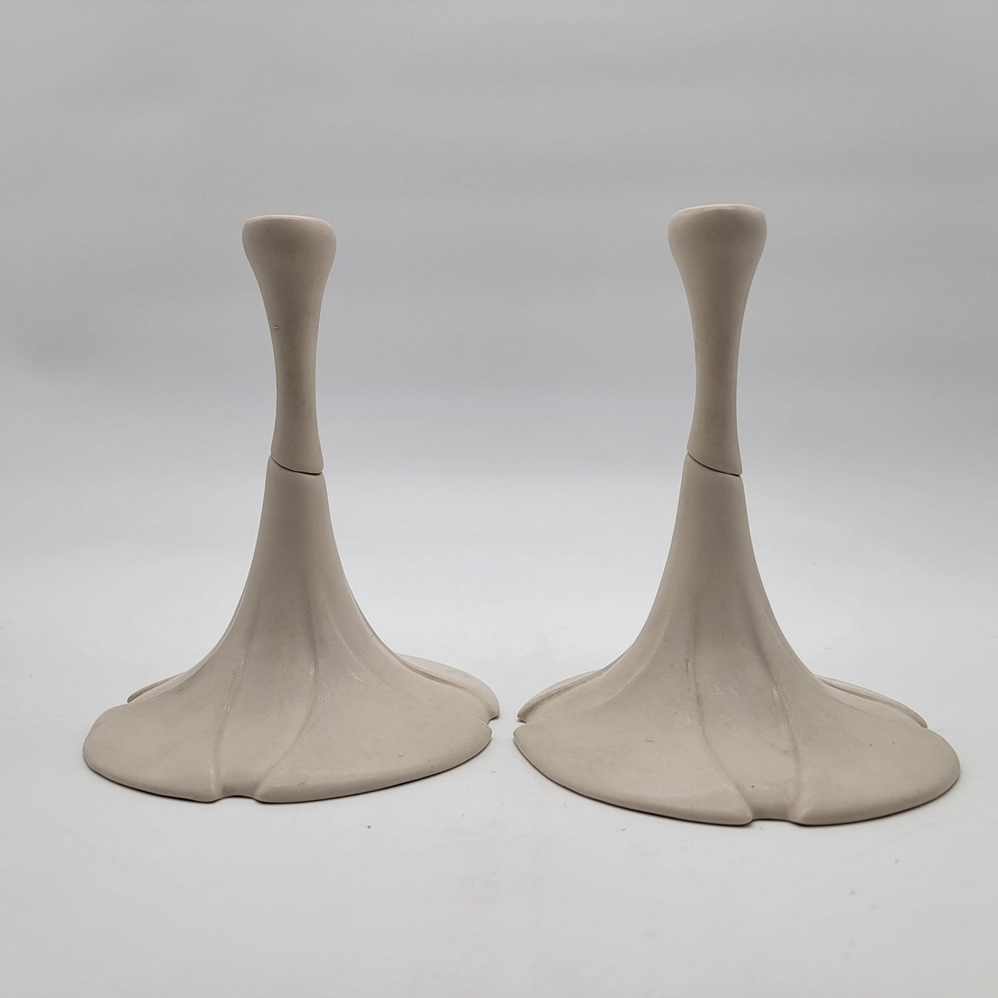 Pair Of Vintage Newman Ceramic Works Ivory Lily Pad Candlesticks