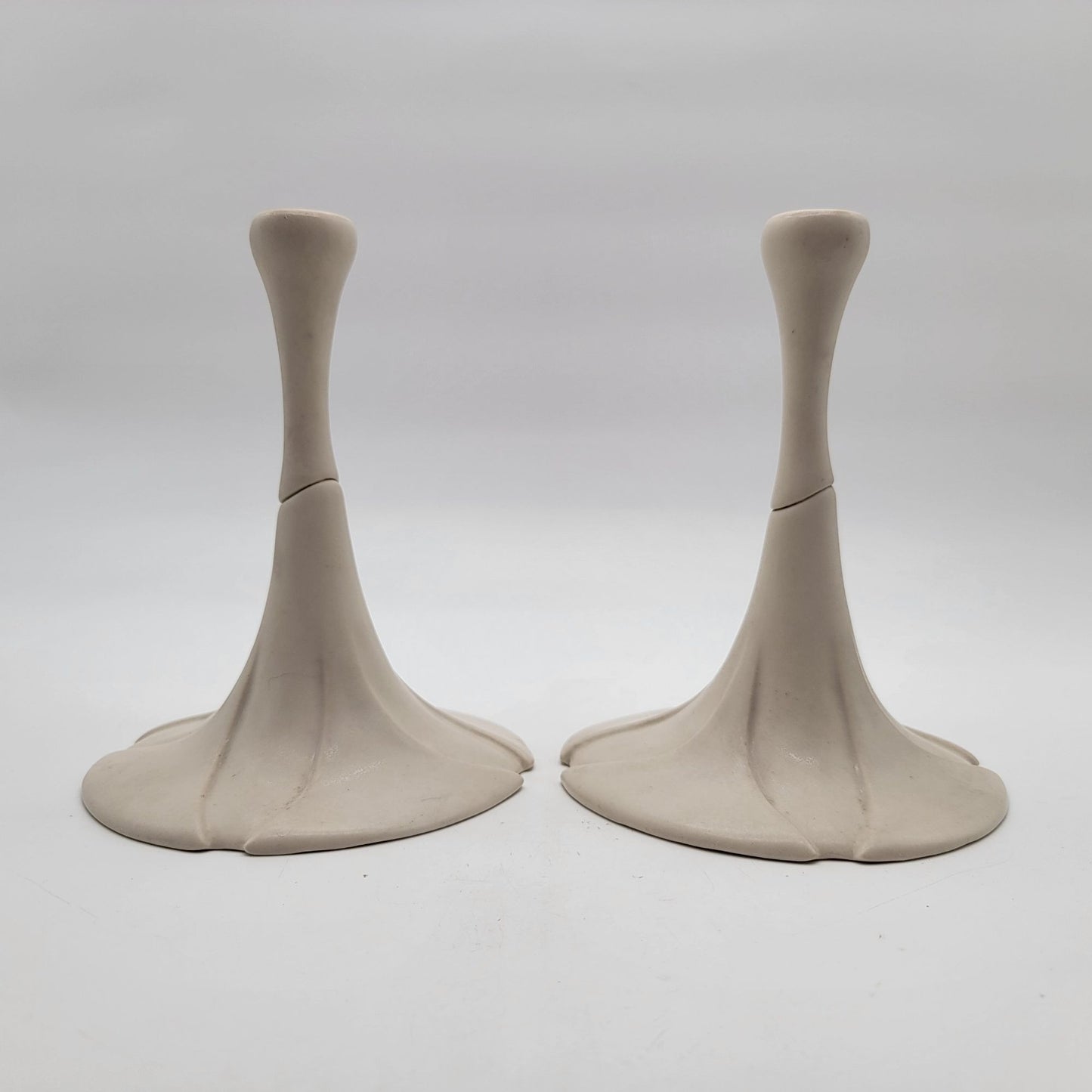 Pair Of Vintage Newman Ceramic Works Ivory Lily Pad Candlesticks
