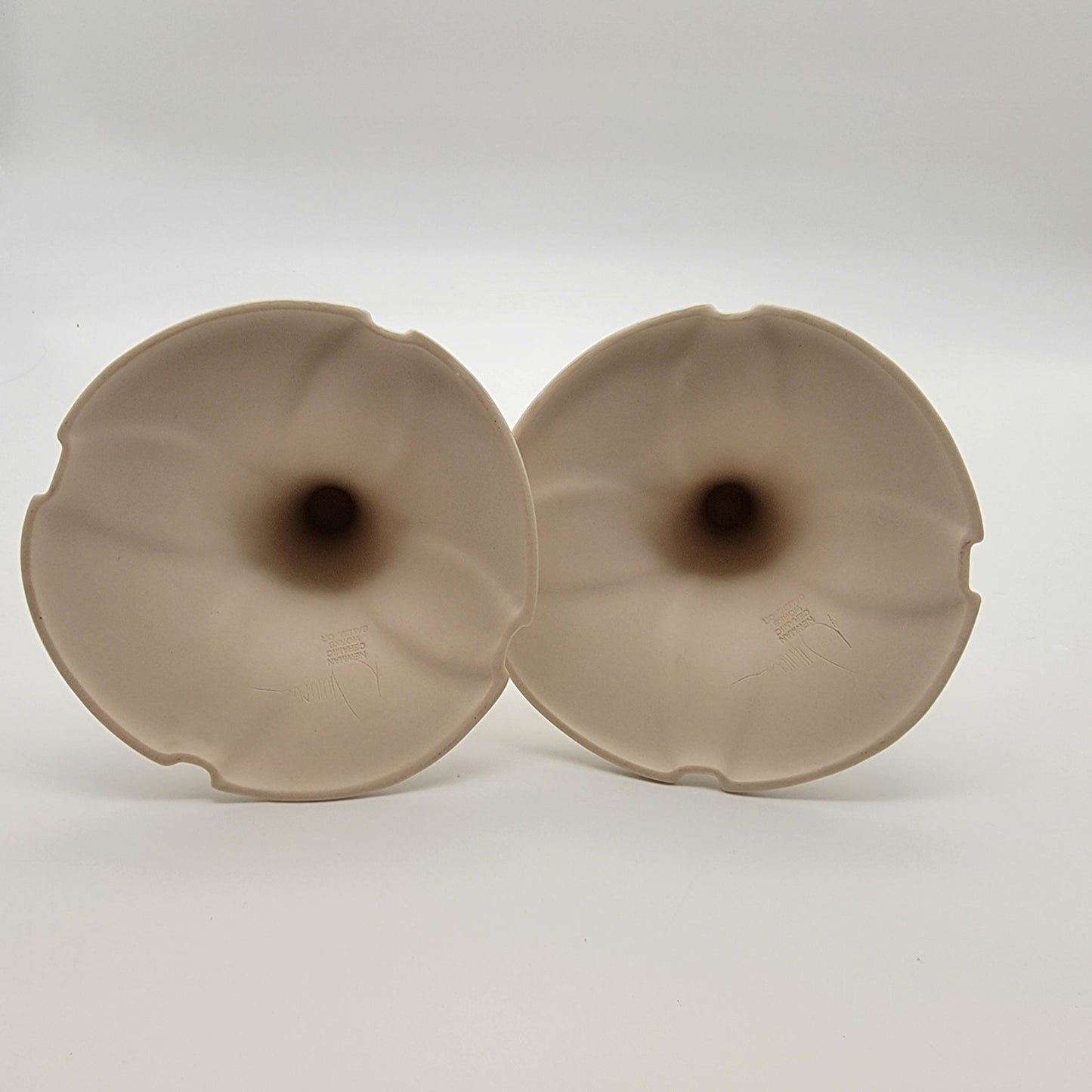Pair Of Vintage Newman Ceramic Works Ivory Lily Pad Candlesticks
