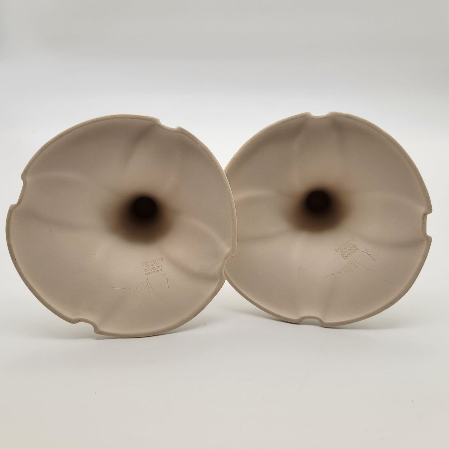 Pair Of Vintage Newman Ceramic Works Ivory Lily Pad Candlesticks