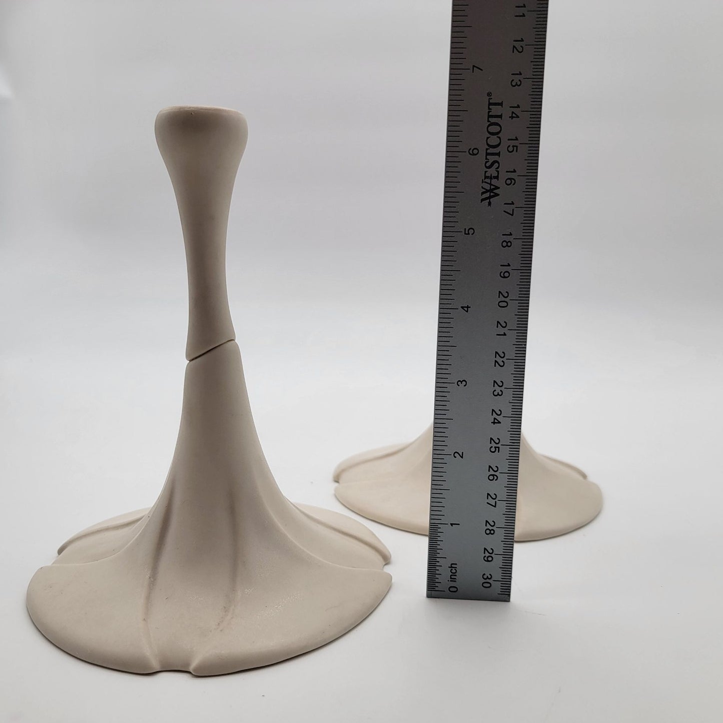 Pair Of Vintage Newman Ceramic Works Ivory Lily Pad Candlesticks