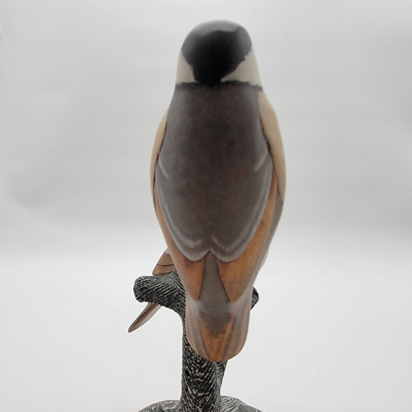 OOAK Carved Wood Black-Capped Chickadees in Tree Sculpture