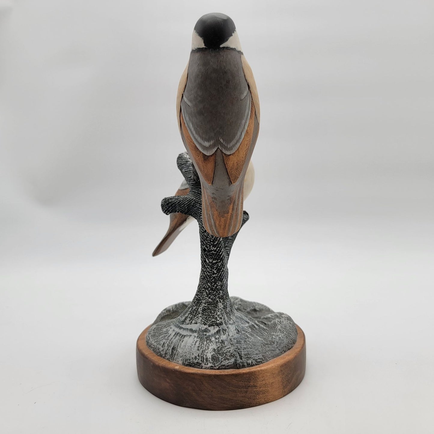 OOAK Carved Wood Black-Capped Chickadees in Tree Sculpture
