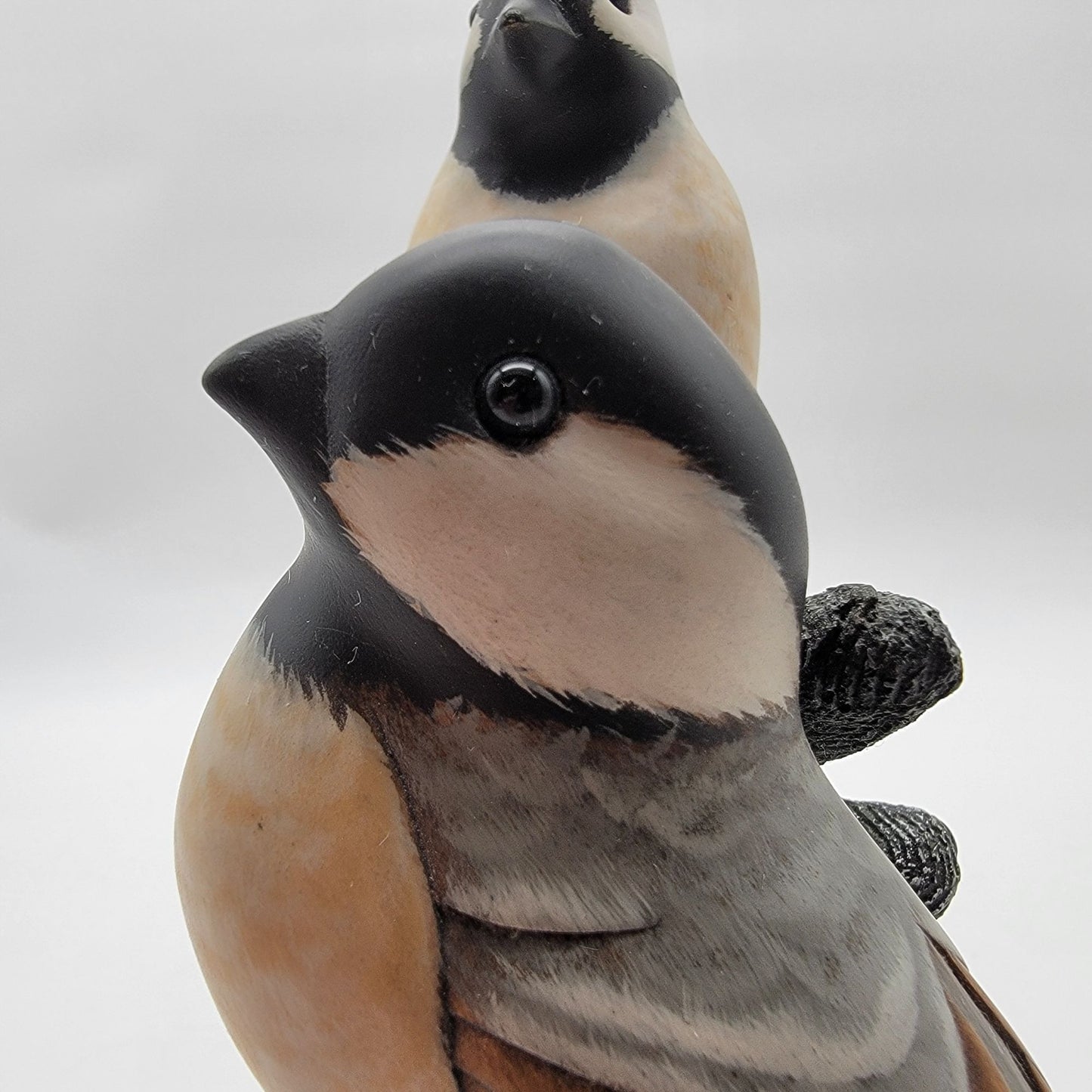 OOAK Carved Wood Black-Capped Chickadees in Tree Sculpture