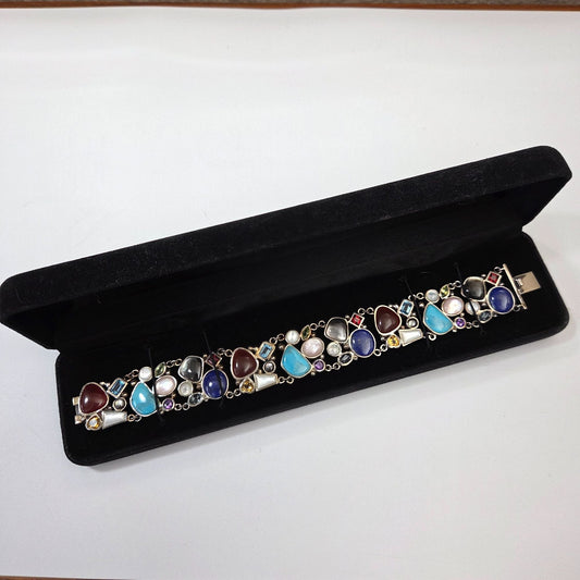 Ross Simons 925 Sterling Silver Multi-Gemstone Link Bracelet 7 1/2"