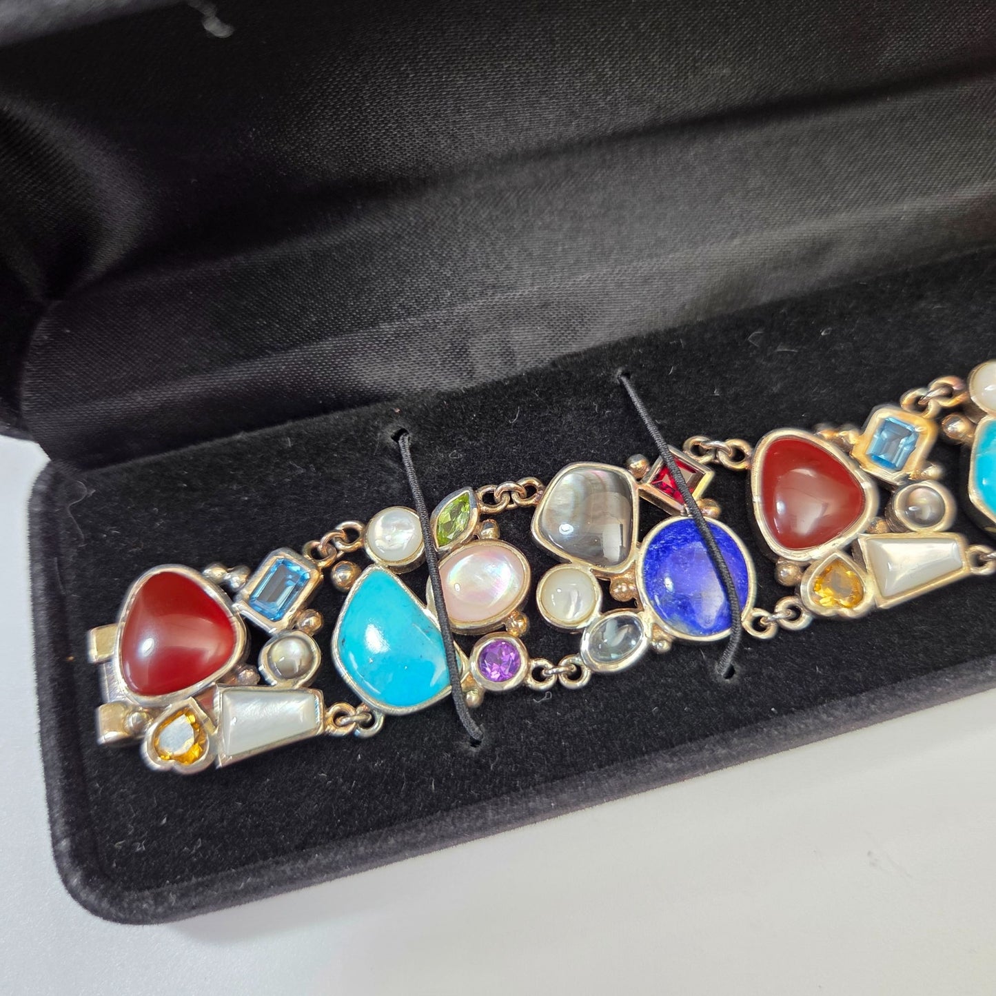 Ross Simons 925 Sterling Silver Multi-Gemstone Link Bracelet 7 1/2"