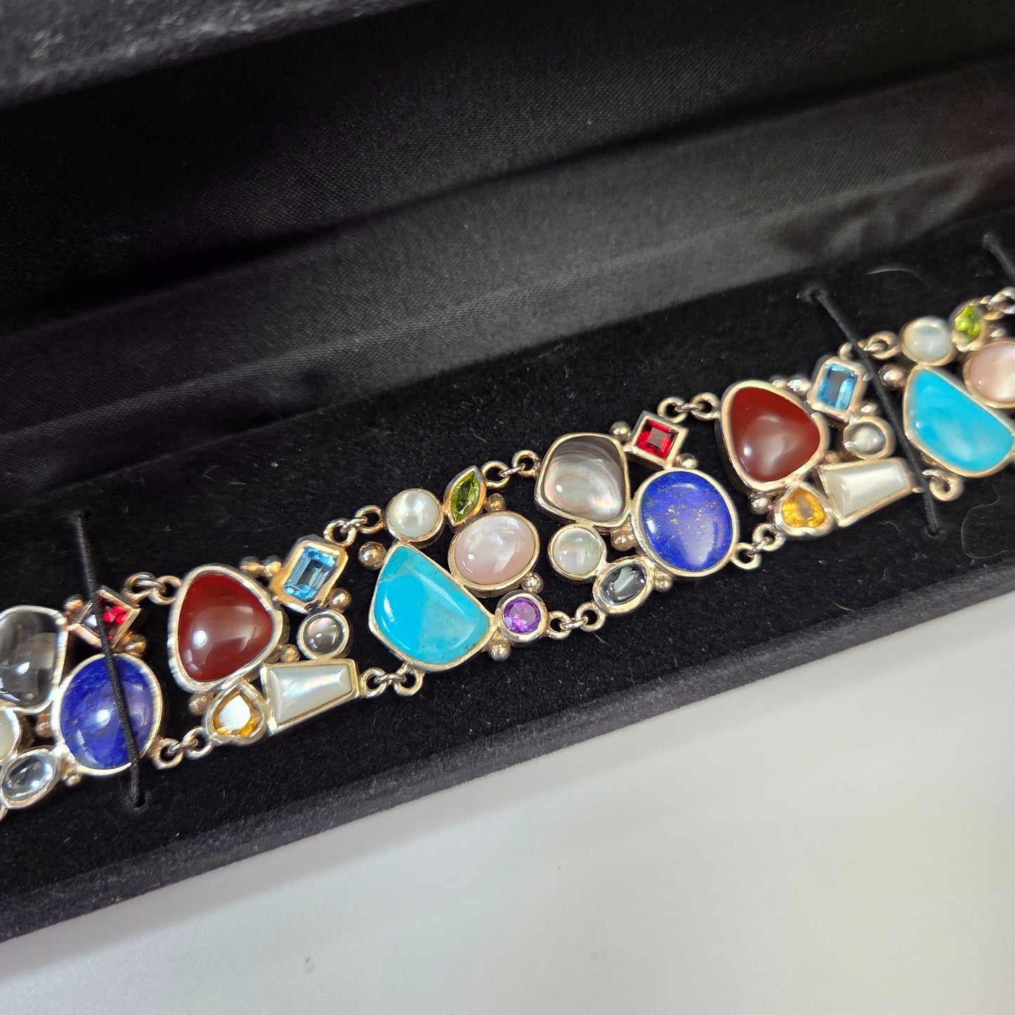 Ross Simons 925 Sterling Silver Multi-Gemstone Link Bracelet 7 1/2"
