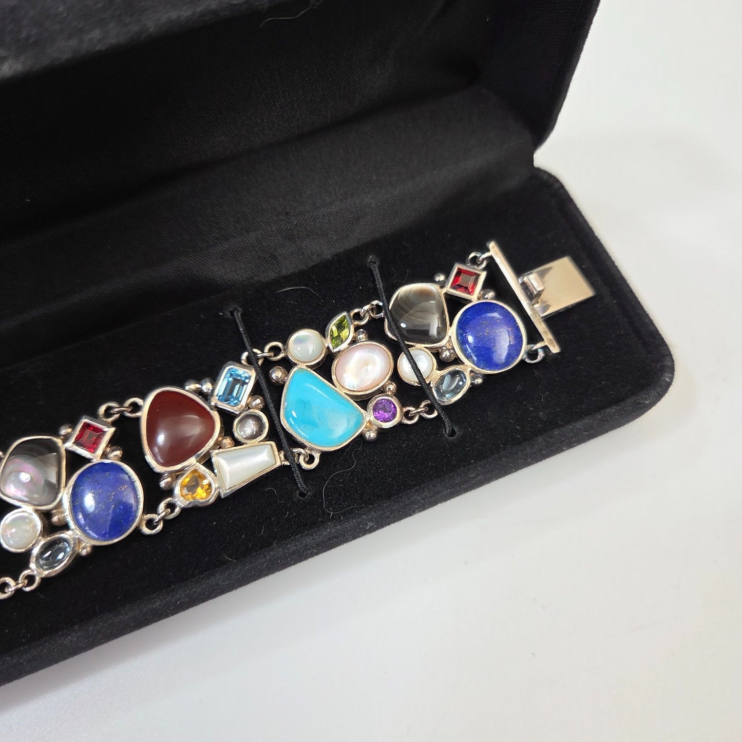 Ross Simons 925 Sterling Silver Multi-Gemstone Link Bracelet 7 1/2"