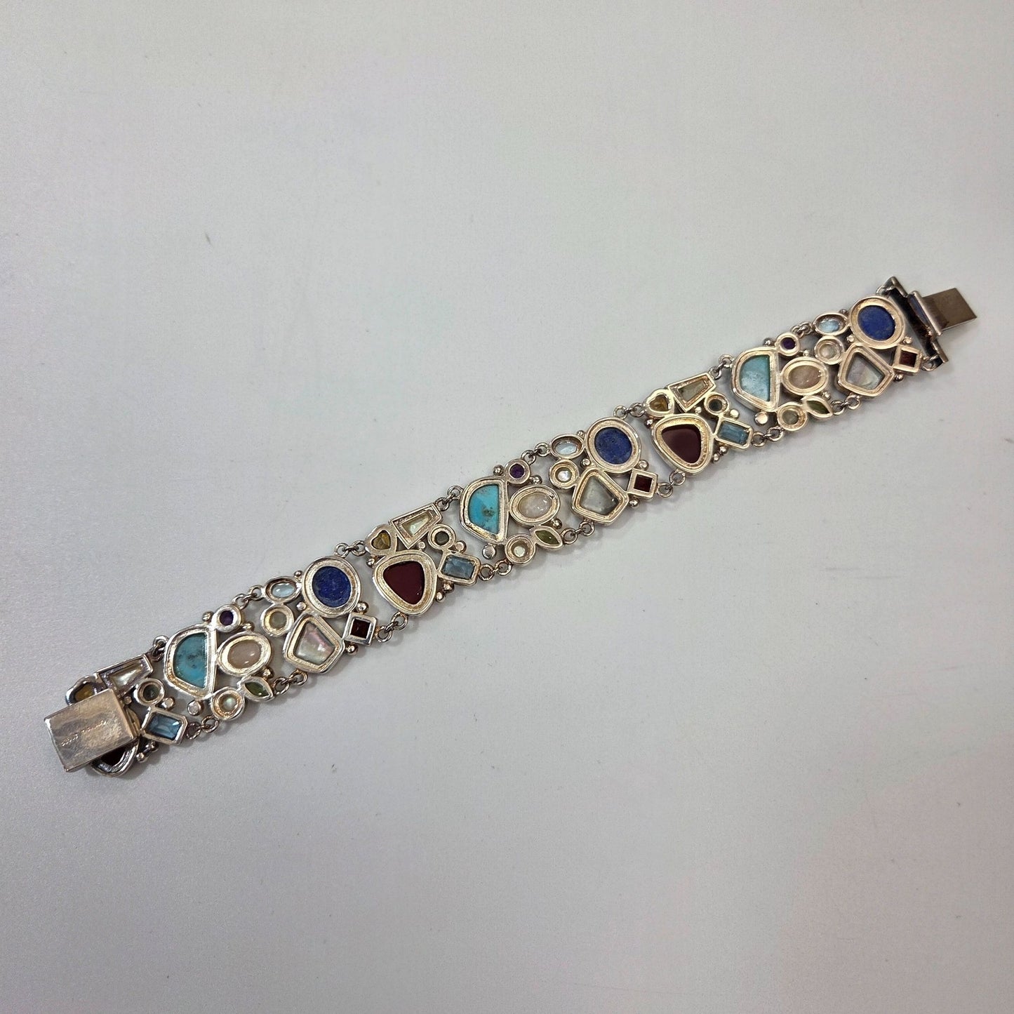 Ross Simons 925 Sterling Silver Multi-Gemstone Link Bracelet 7 1/2"