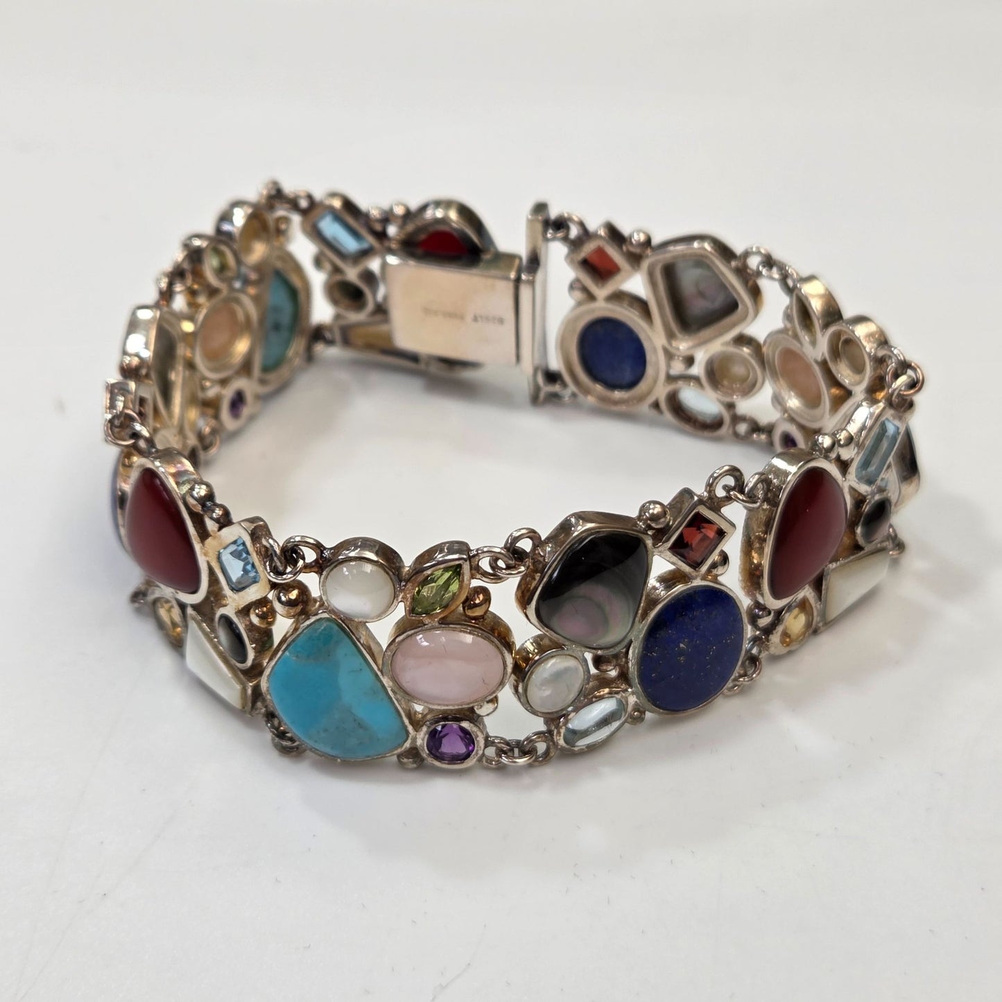 Ross Simons 925 Sterling Silver Multi-Gemstone Link Bracelet 7 1/2"