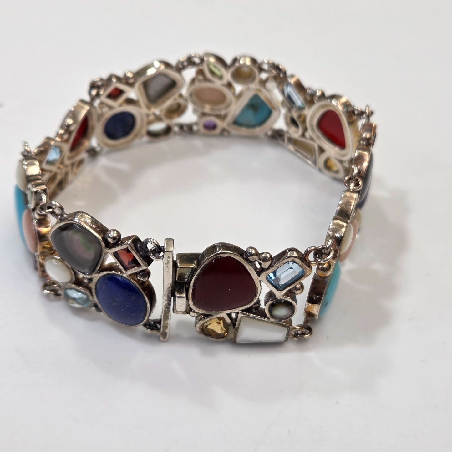 Ross Simons 925 Sterling Silver Multi-Gemstone Link Bracelet 7 1/2"