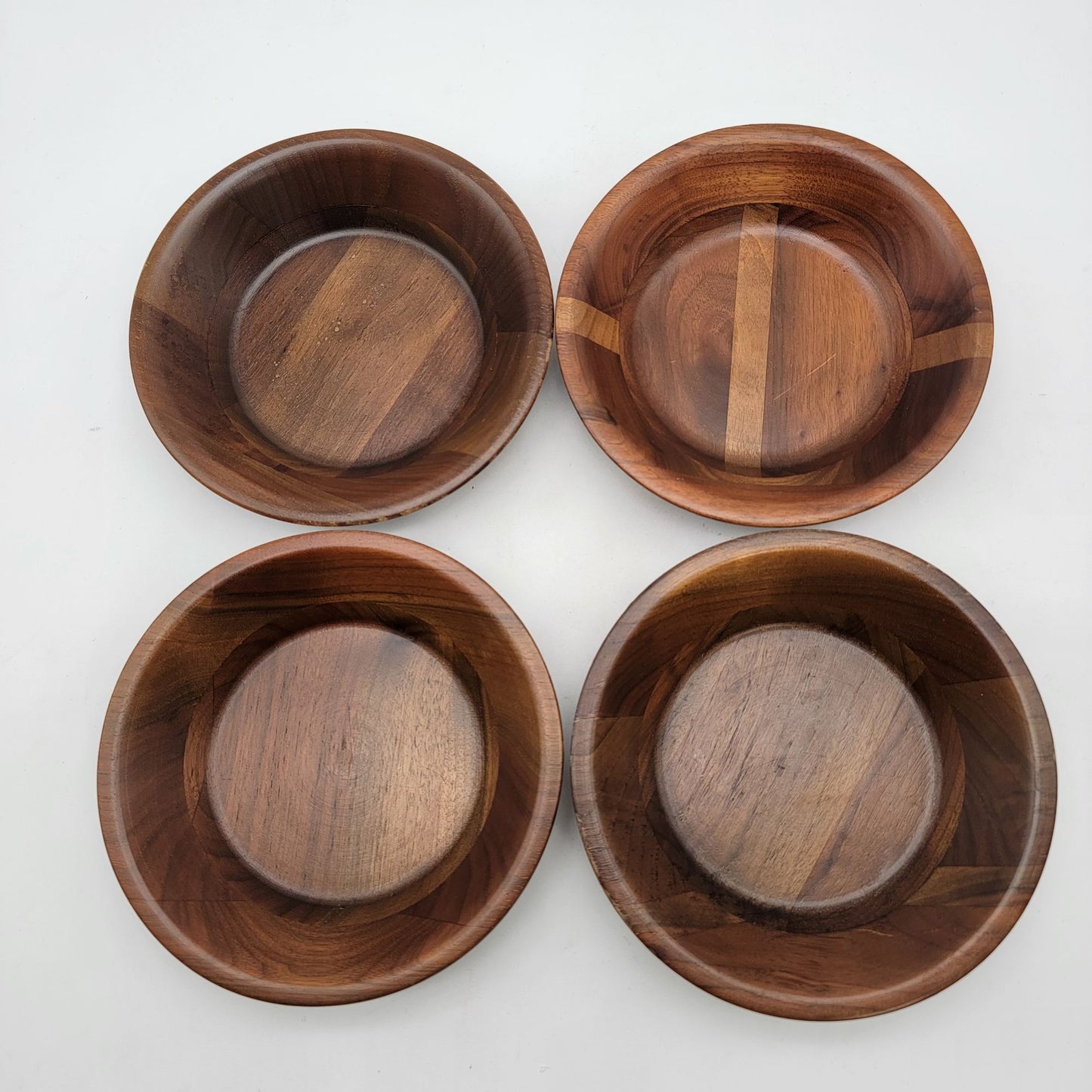 MCM Vintage Vermilion Real Walnut Wood Bowls Set Of 4
