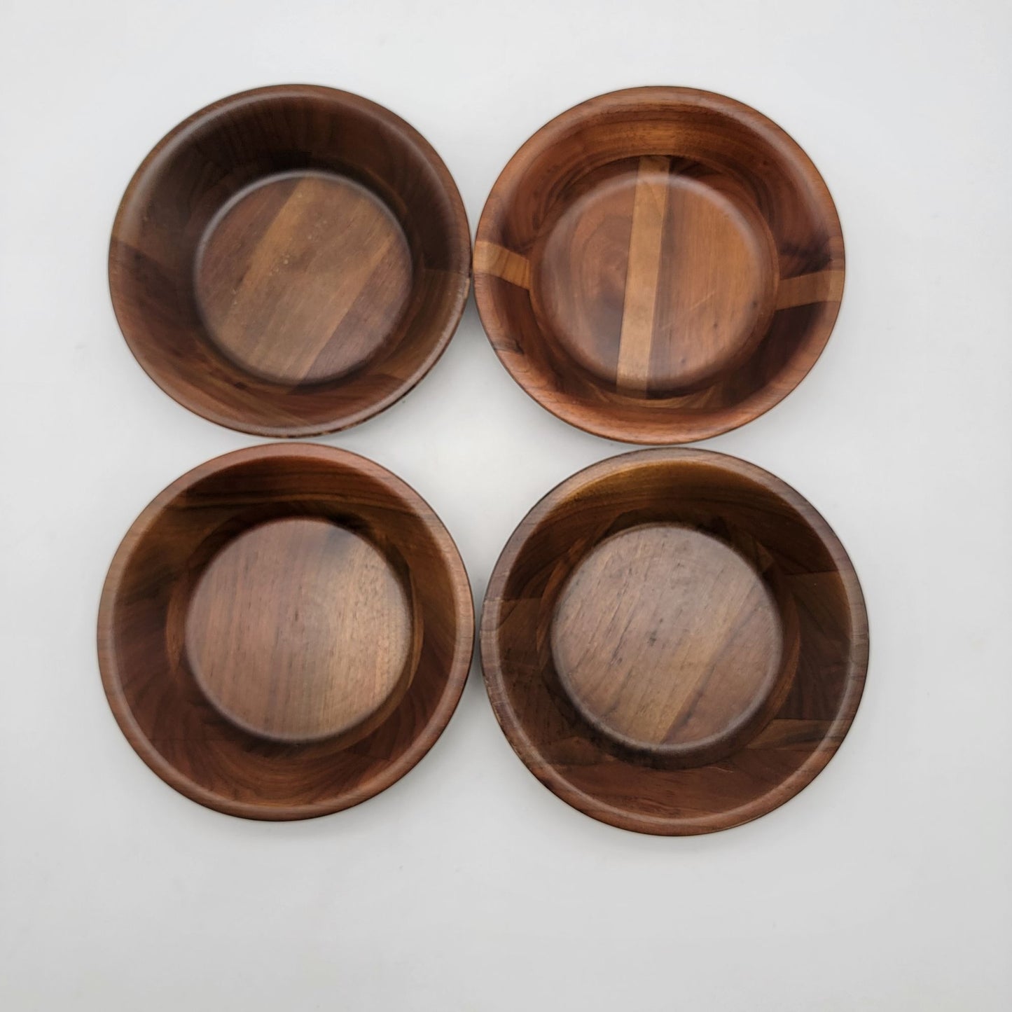 MCM Vintage Vermilion Real Walnut Wood Bowls Set Of 4