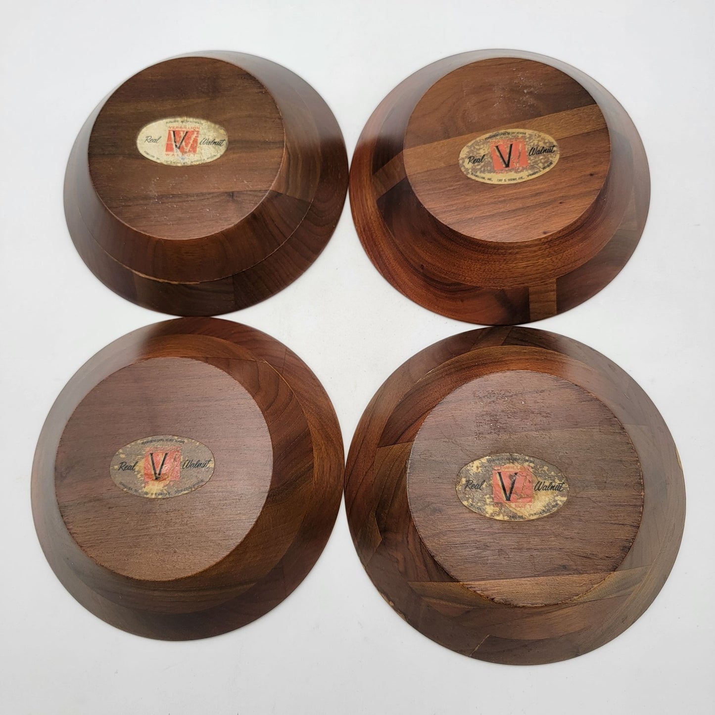 MCM Vintage Vermilion Real Walnut Wood Bowls Set Of 4