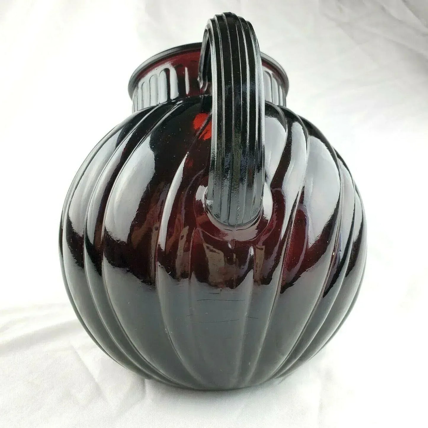 Mid-Century Anchor Hocking Royal Ruby Swirl Tilted Ball Pitcher