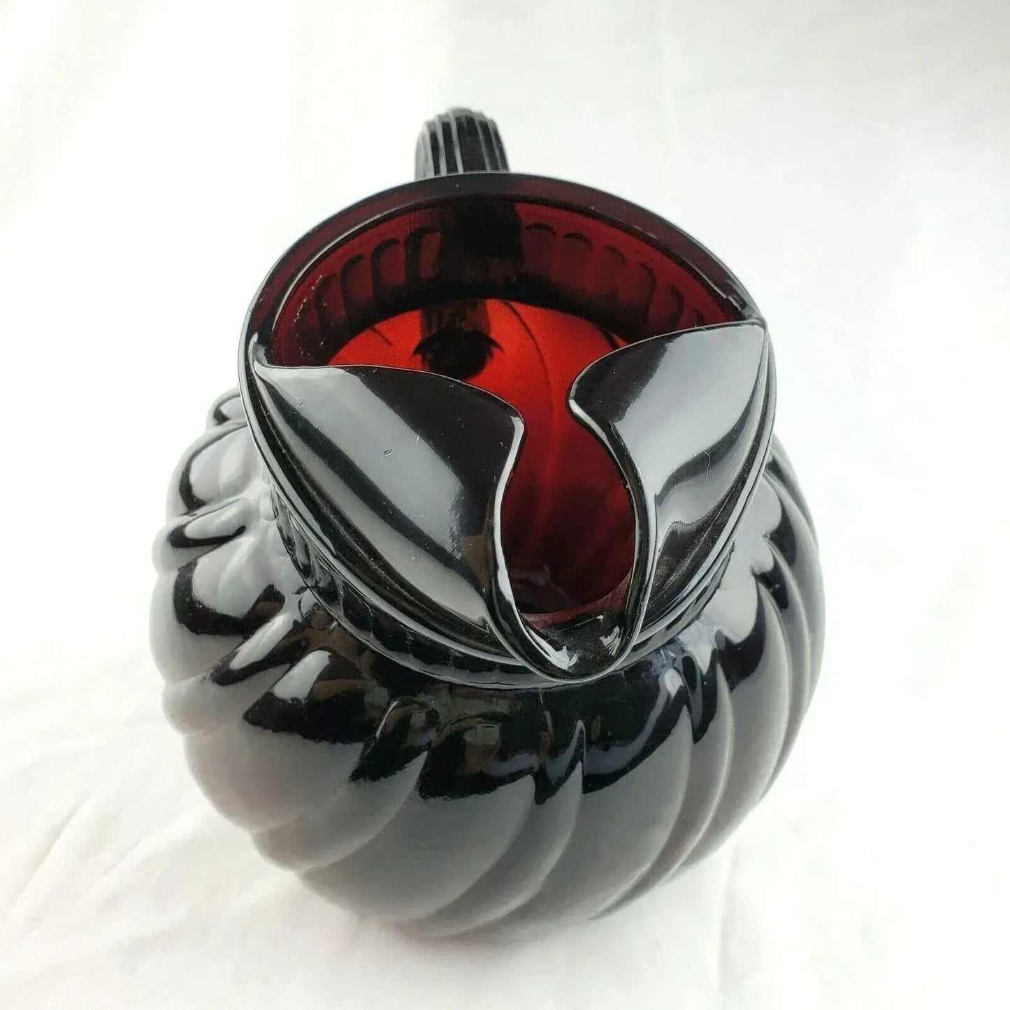 Mid-Century Anchor Hocking Royal Ruby Swirl Tilted Ball Pitcher