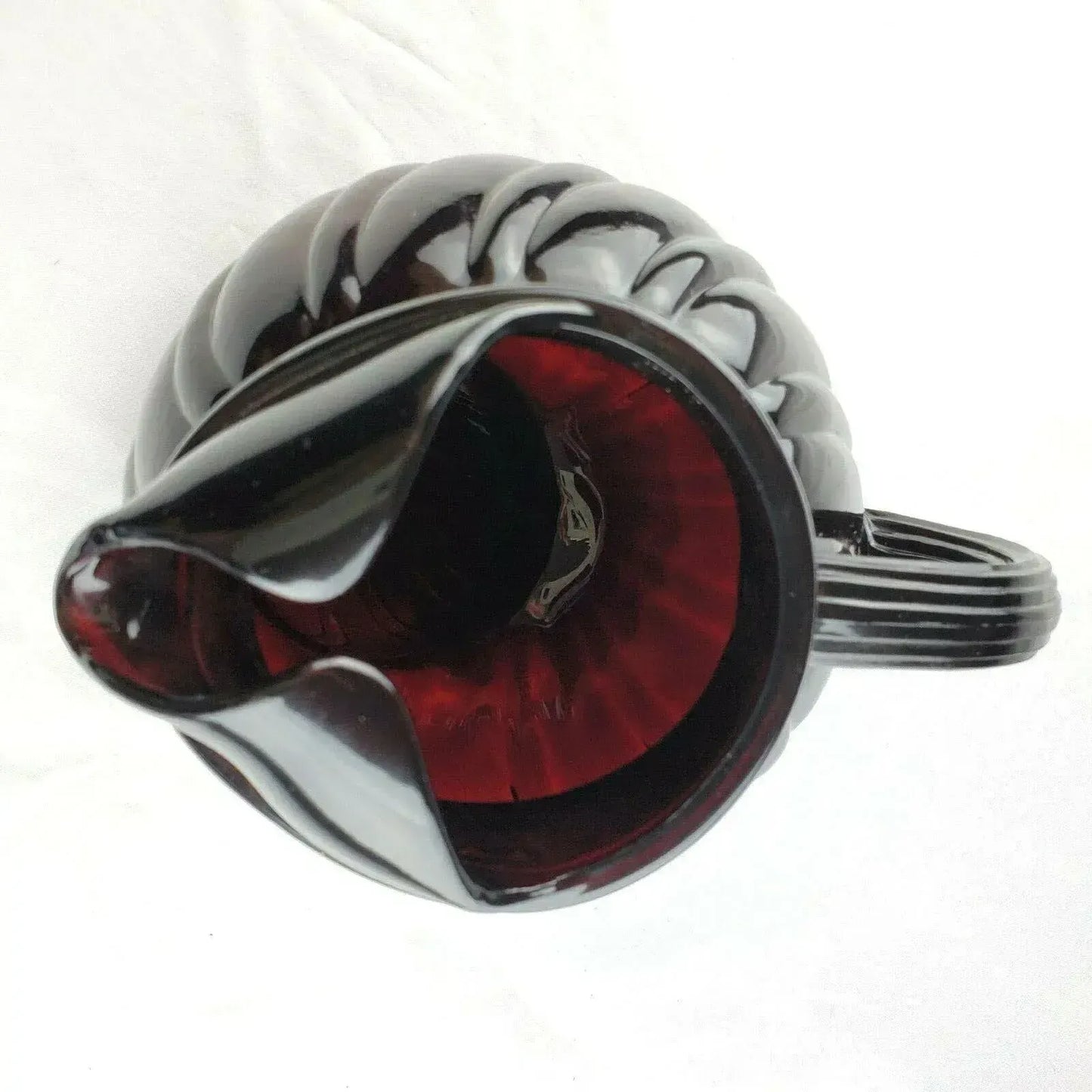 Mid-Century Anchor Hocking Royal Ruby Swirl Tilted Ball Pitcher