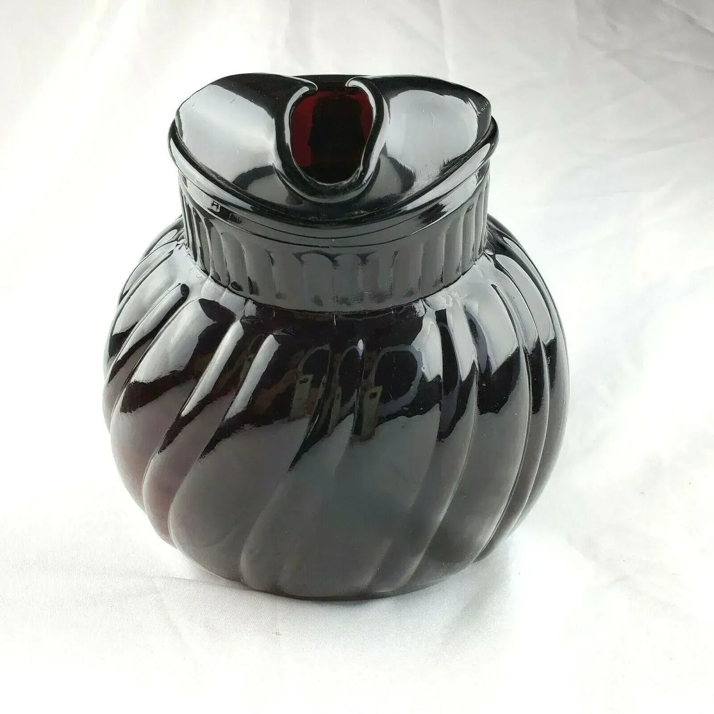 Mid-Century Anchor Hocking Royal Ruby Swirl Tilted Ball Pitcher