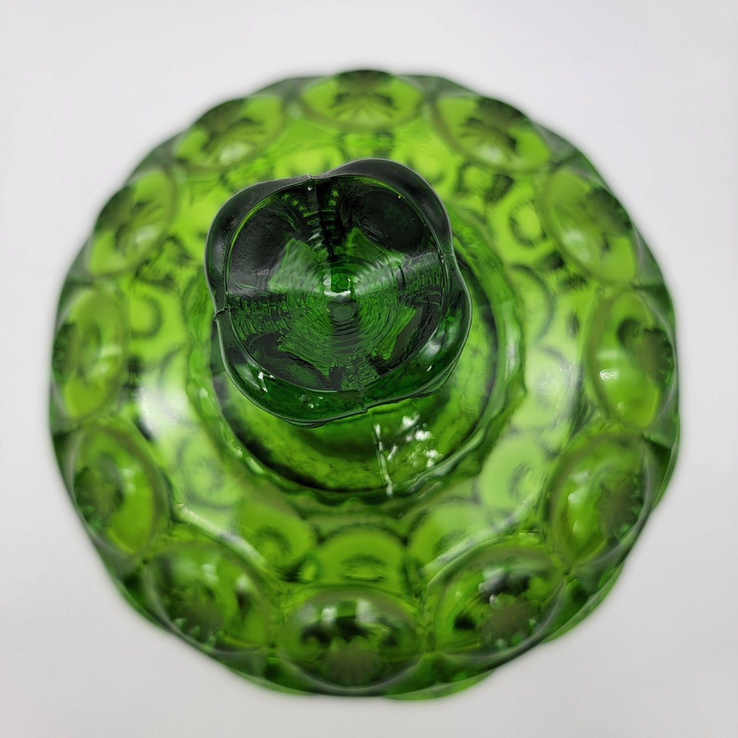Vintage L.E. Smith Moon & Stars Green Glass Lidded Compote Candy Dish