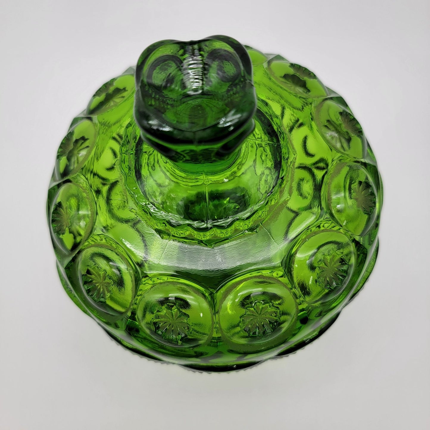 Vintage L.E. Smith Moon & Stars Green Glass Lidded Compote Candy Dish
