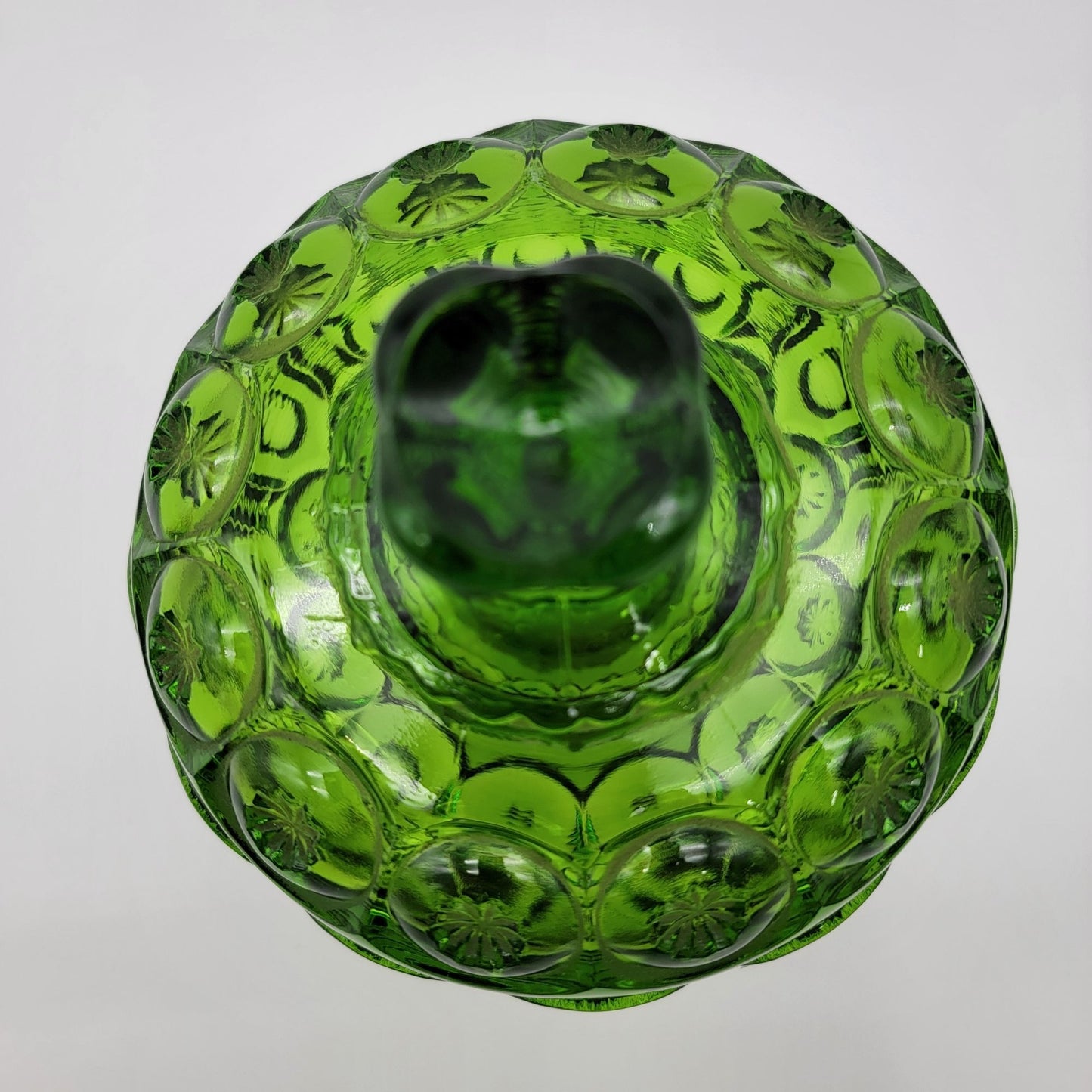 Vintage L.E. Smith Moon & Stars Green Glass Lidded Compote Candy Dish