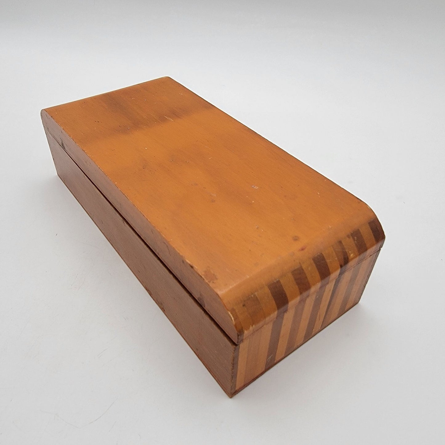 Vintage Two-Tone Marquetry Inlaid Wood Box