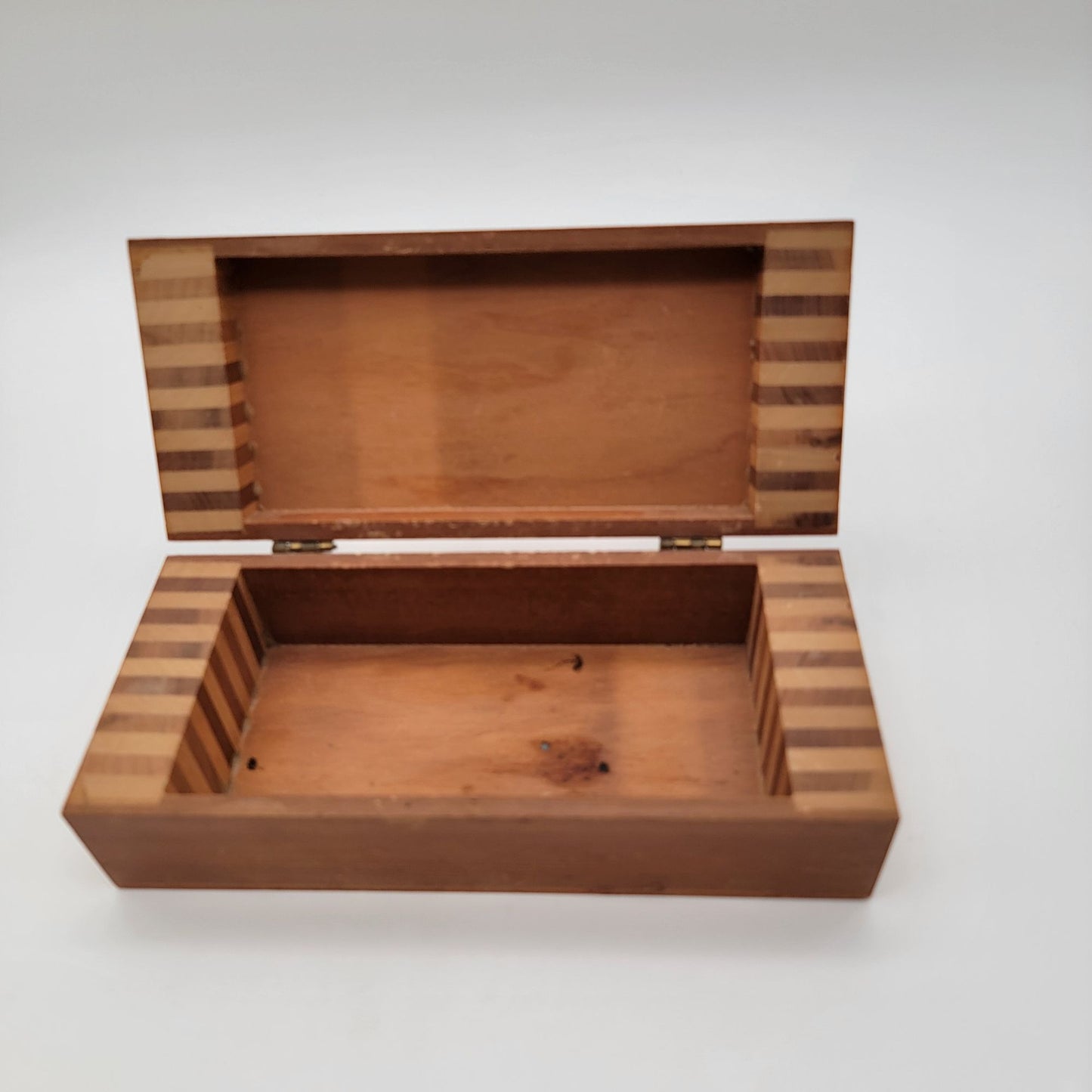 Vintage Two-Tone Marquetry Inlaid Wood Box