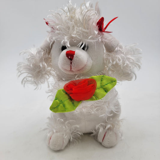 White Poodle Plush Dog With Red Rose & Bows