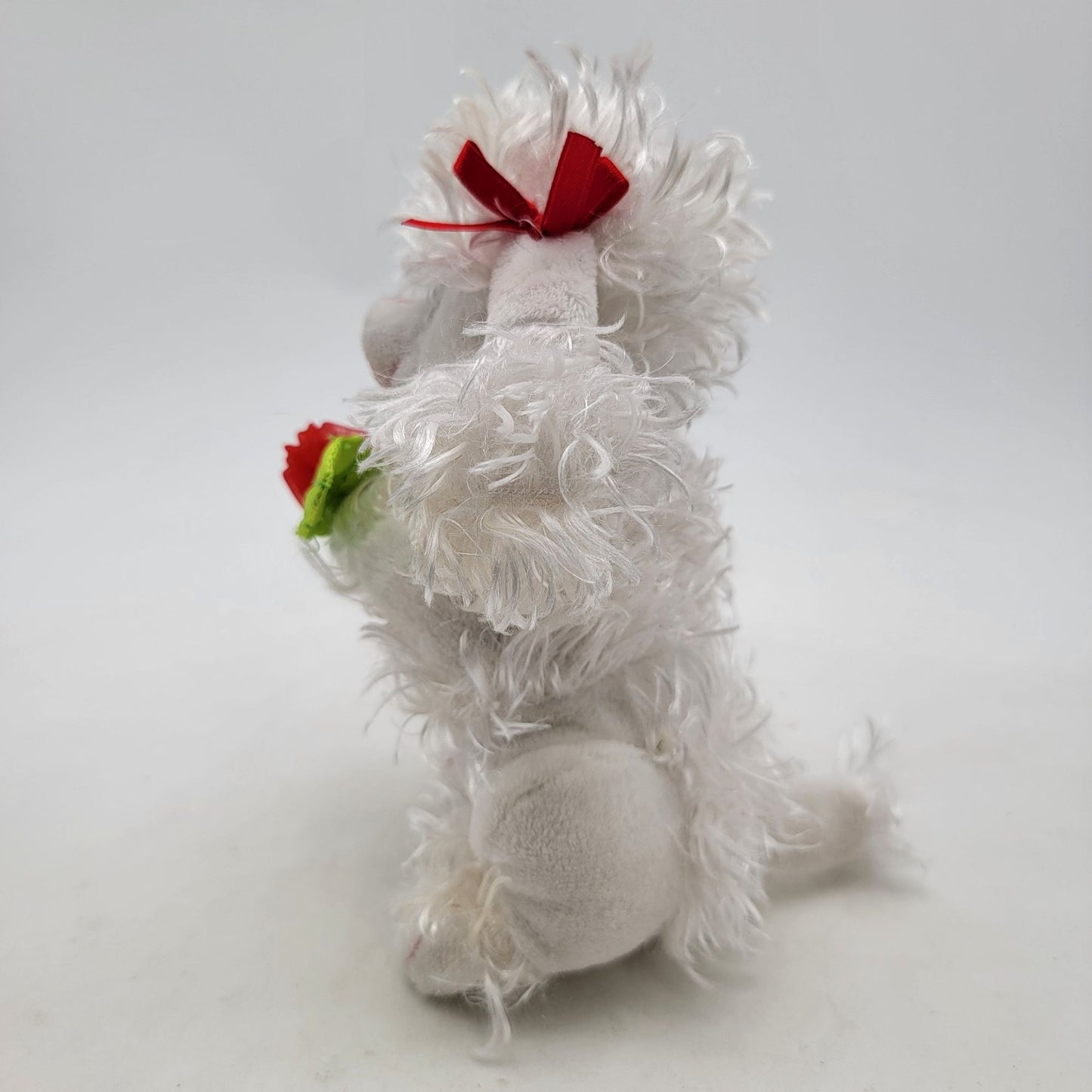 White Poodle Plush Dog With Red Rose & Bows