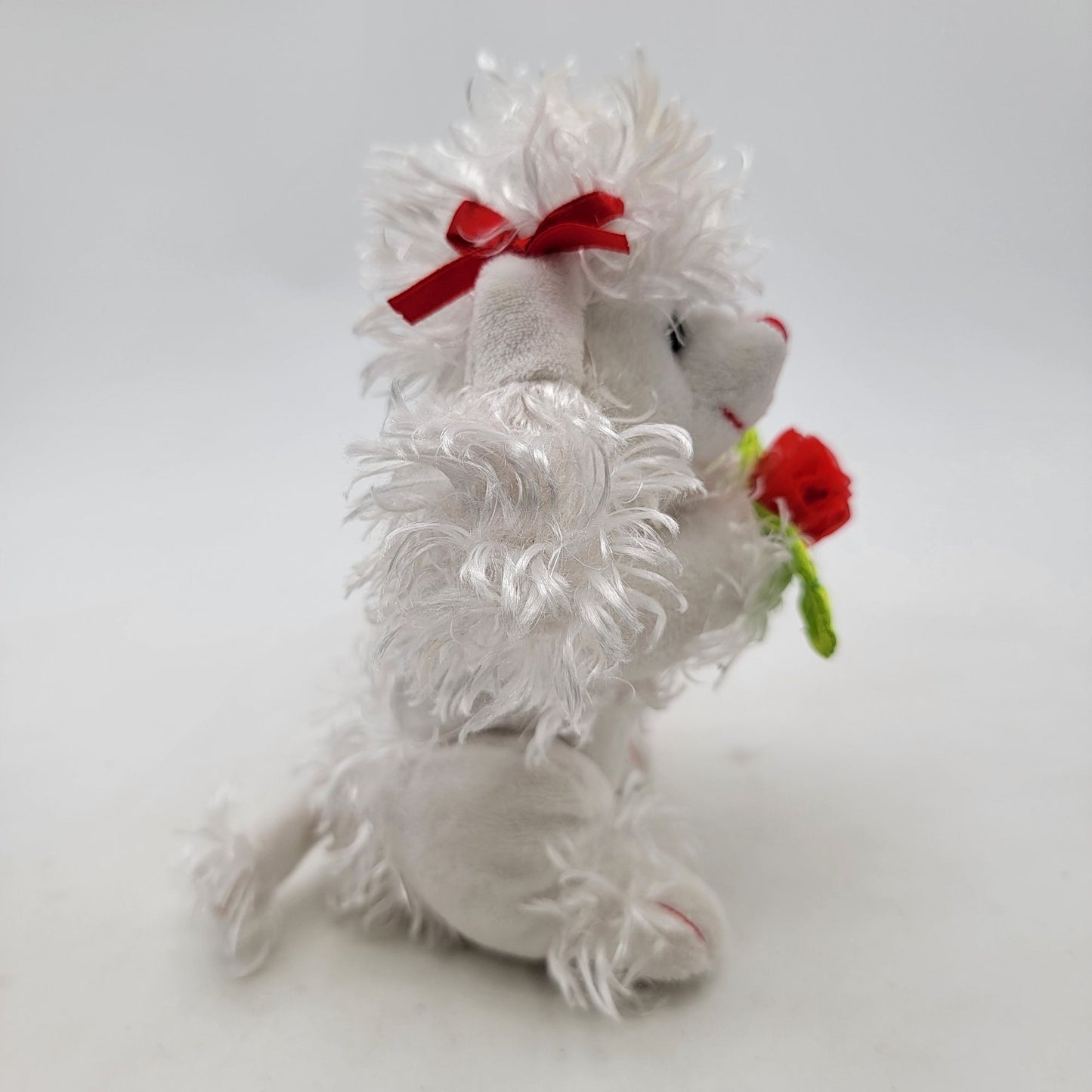 White Poodle Plush Dog With Red Rose & Bows