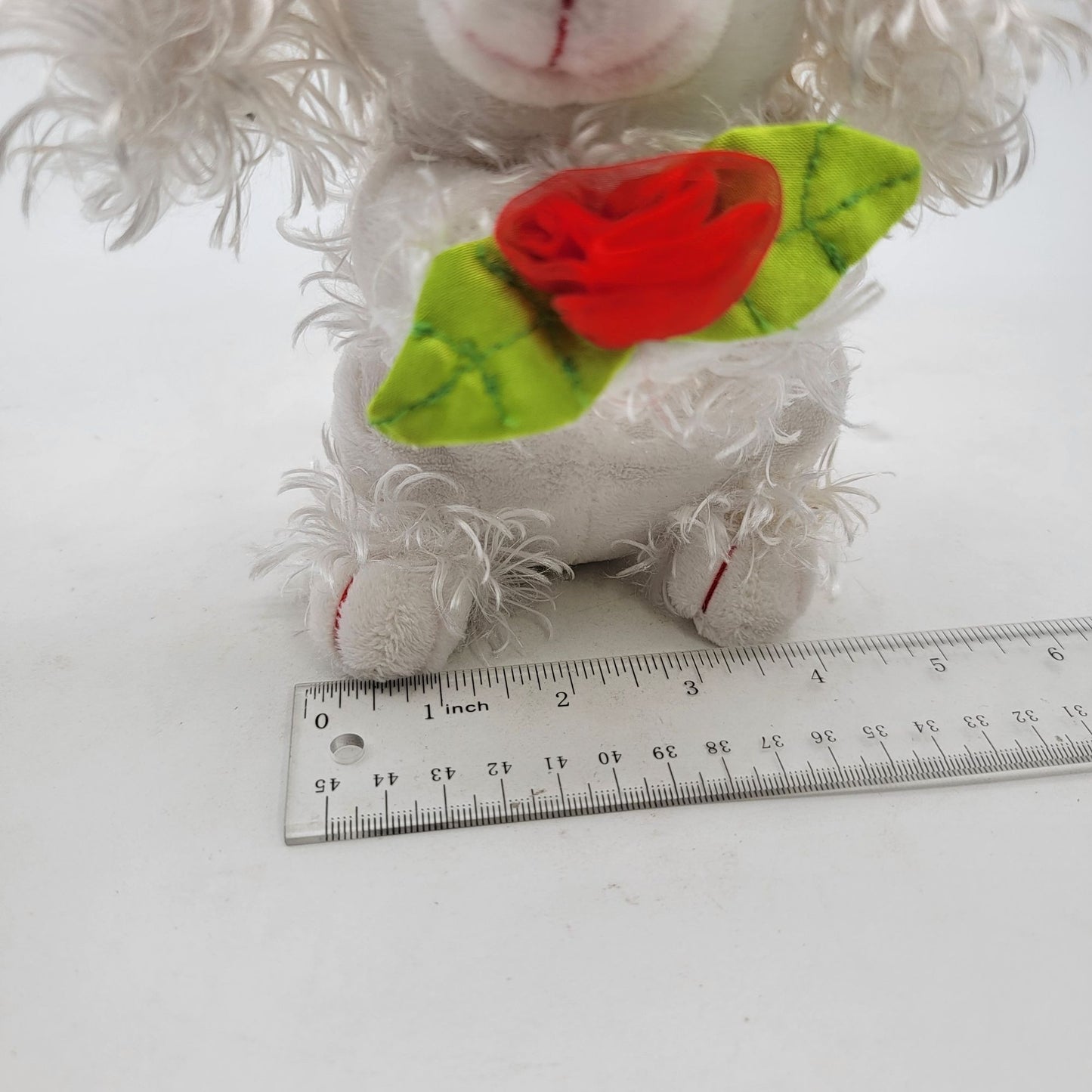 White Poodle Plush Dog With Red Rose & Bows