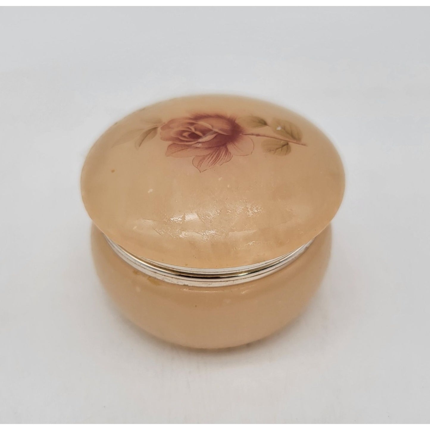 Vintage Alabaster Trinket Box With Rose