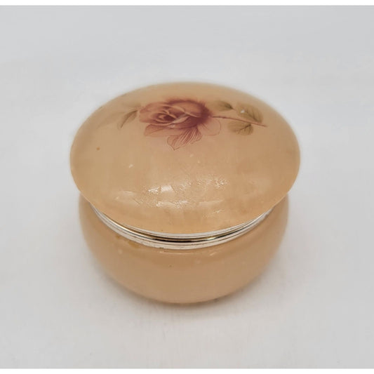 Vintage Alabaster Trinket Box With Rose