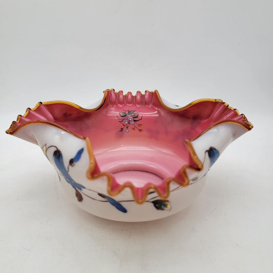 Antique Victorian Stevens & Williams 19c Brides Basket Bowl as found