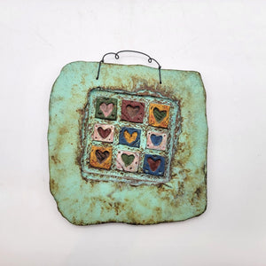 Paper and Stone Bronze Heart Quilt Wall Sculpture By Jeanne Dana