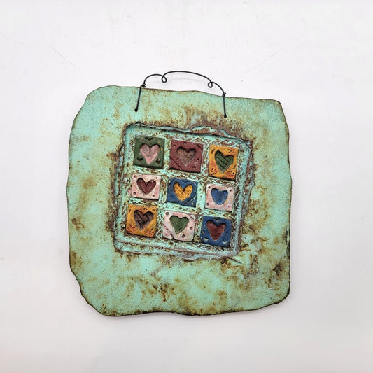 Paper and Stone Bronze Heart Quilt Wall Sculpture By Jeanne Dana