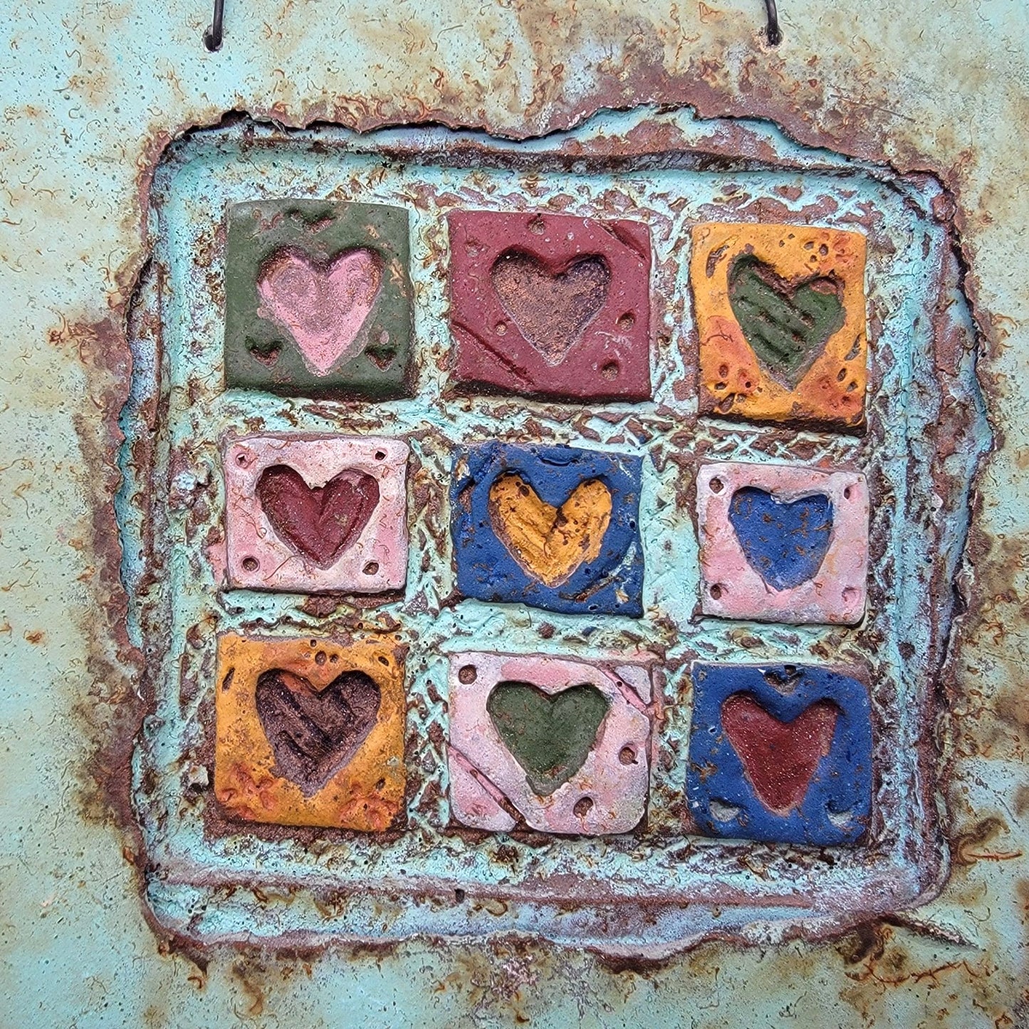 Paper and Stone Bronze Heart Quilt Wall Sculpture By Jeanne Dana