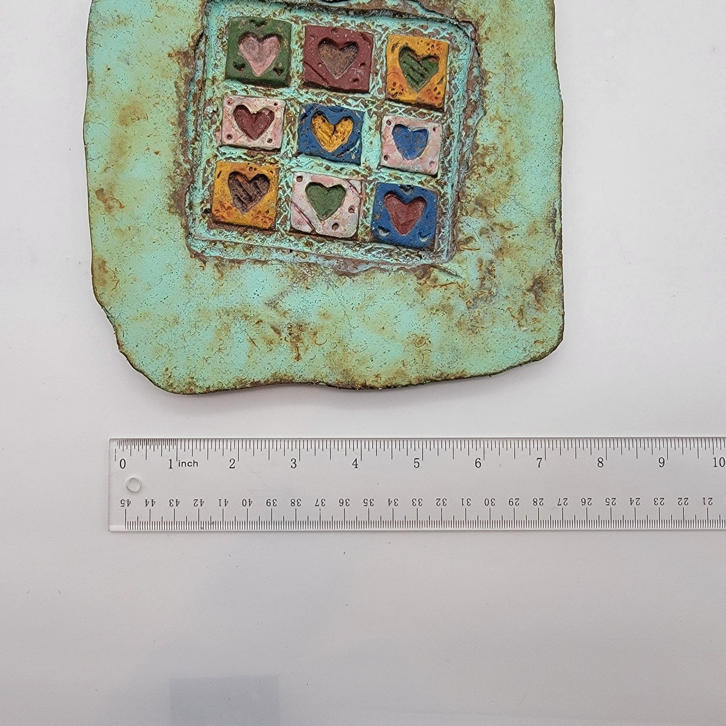 Paper and Stone Bronze Heart Quilt Wall Sculpture By Jeanne Dana