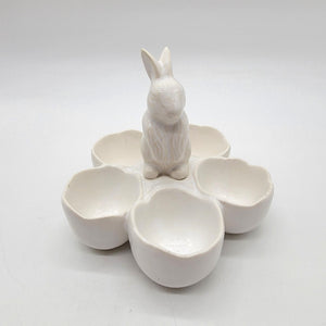 Vintage White Bunny Rabbit 5-Cup Egg Holder